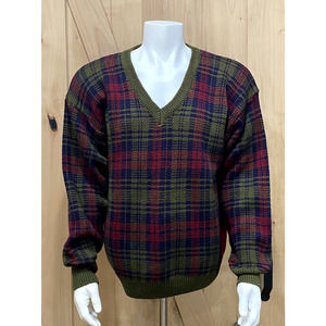 Grandpa Plaid V-Neck Sweater Men's Vintage